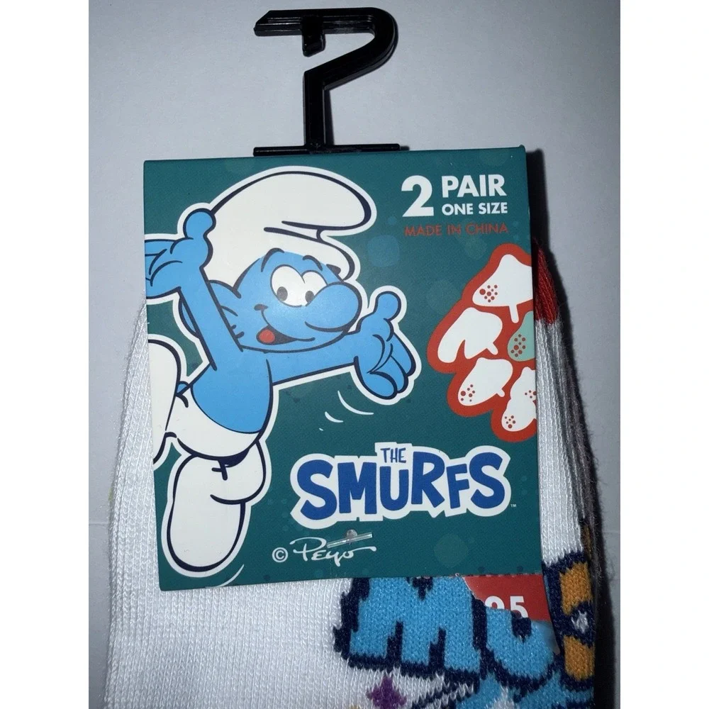 Smurfs Adult 2 Pair Ankle Socks 7-12 Cartoon Fun Gift Pink White Novelty NEW